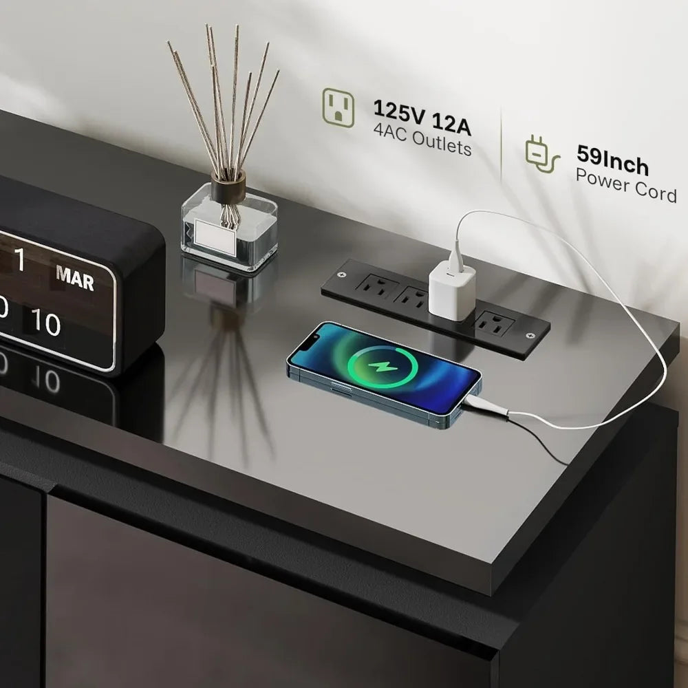 Fireplace TV Stand with LED Light, 4 AC Power Outlets