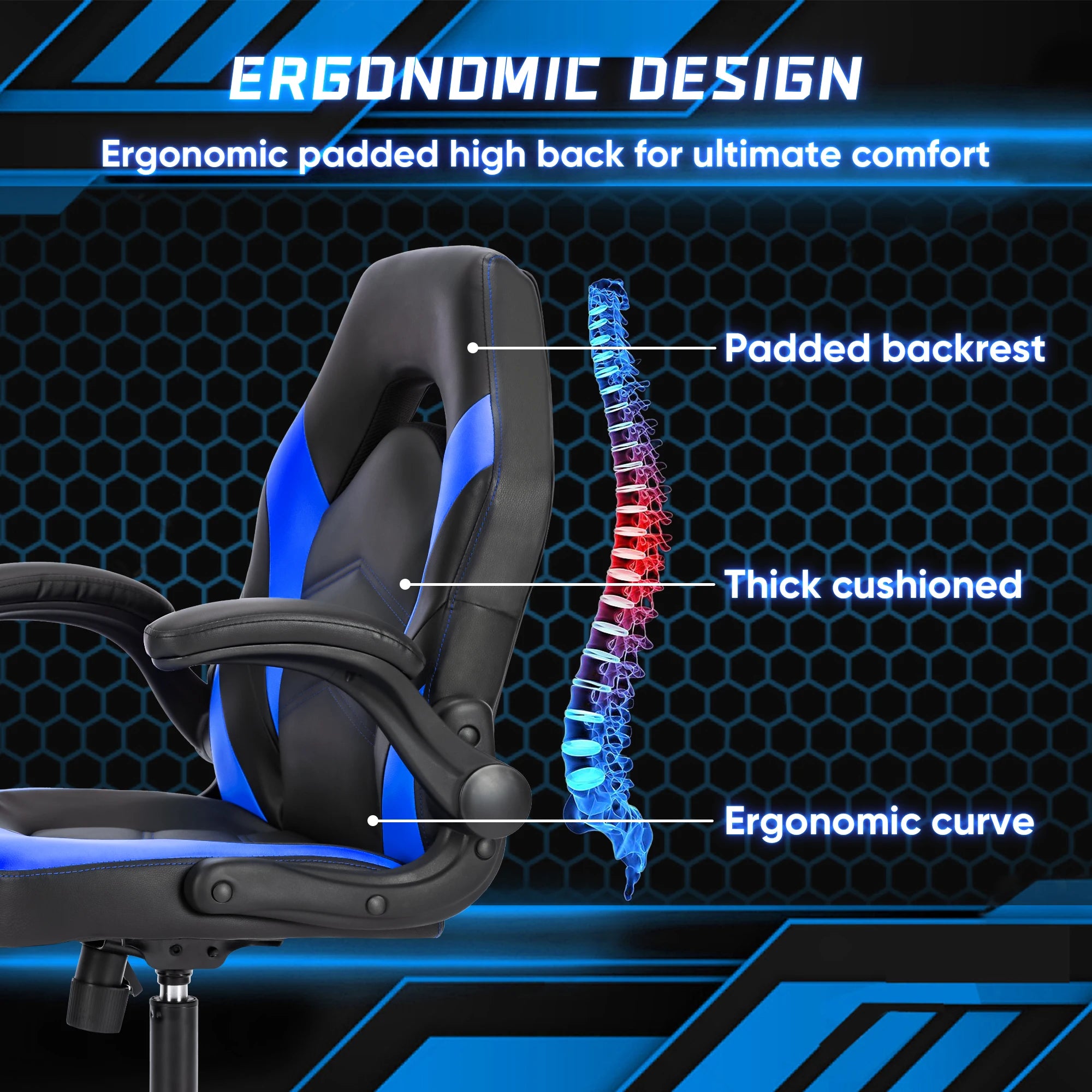 Ergonomic Office Chair with Swivel Rolling Adjustable PU Leather Racing Chair Flip-up Armrest