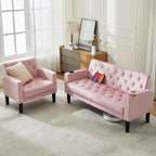 Pink Velvet Loveseat Sofa Set w/ 2 USB & 2 Cupholders