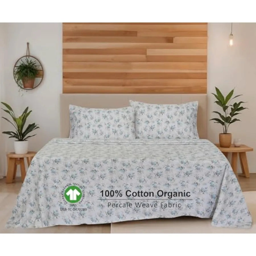 100% Cotton Organic Percale Sheets Size Crisp Cooling Bed Sheets for Hot Sleepers, Deep Pocket 15", Soft Peach Finish