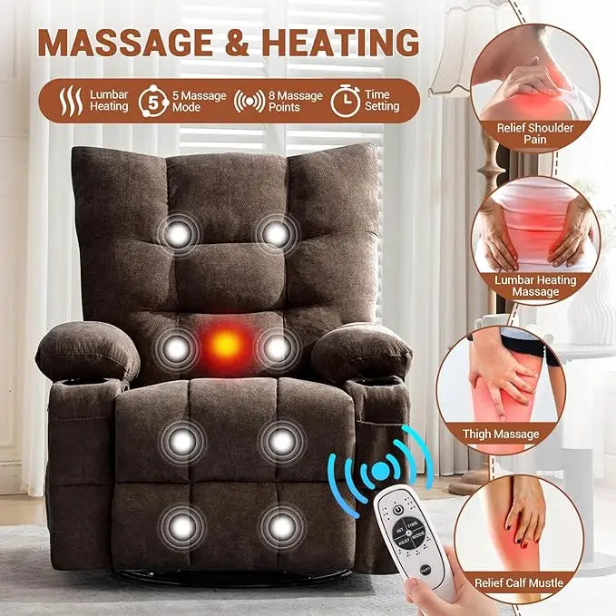 Swivel Rocker Recliner Chair with Heat and Massage