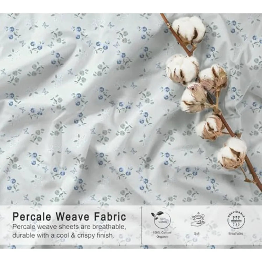 100% Cotton Organic Percale Sheets Size Crisp Cooling Bed Sheets for Hot Sleepers, Deep Pocket 15", Soft Peach Finish