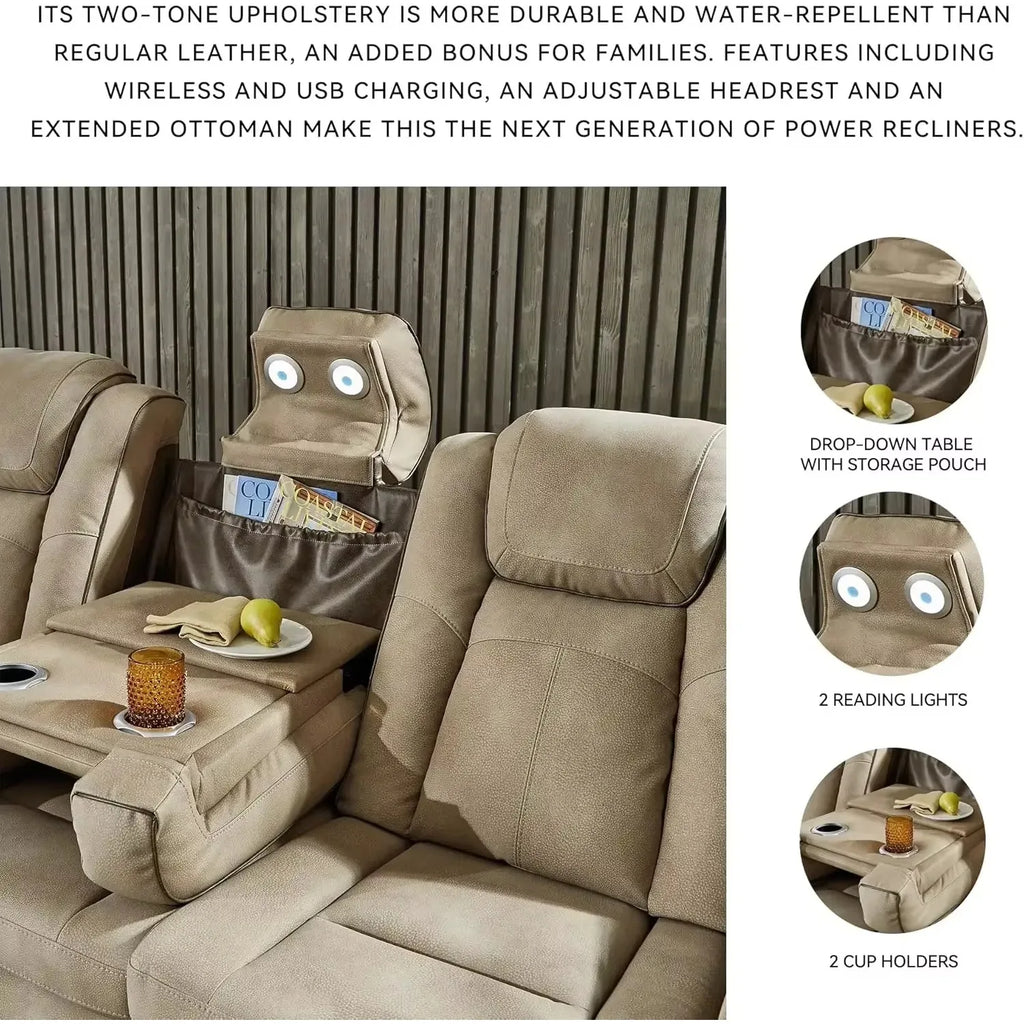 Power Reclining Sofa with Adjustable Headrest