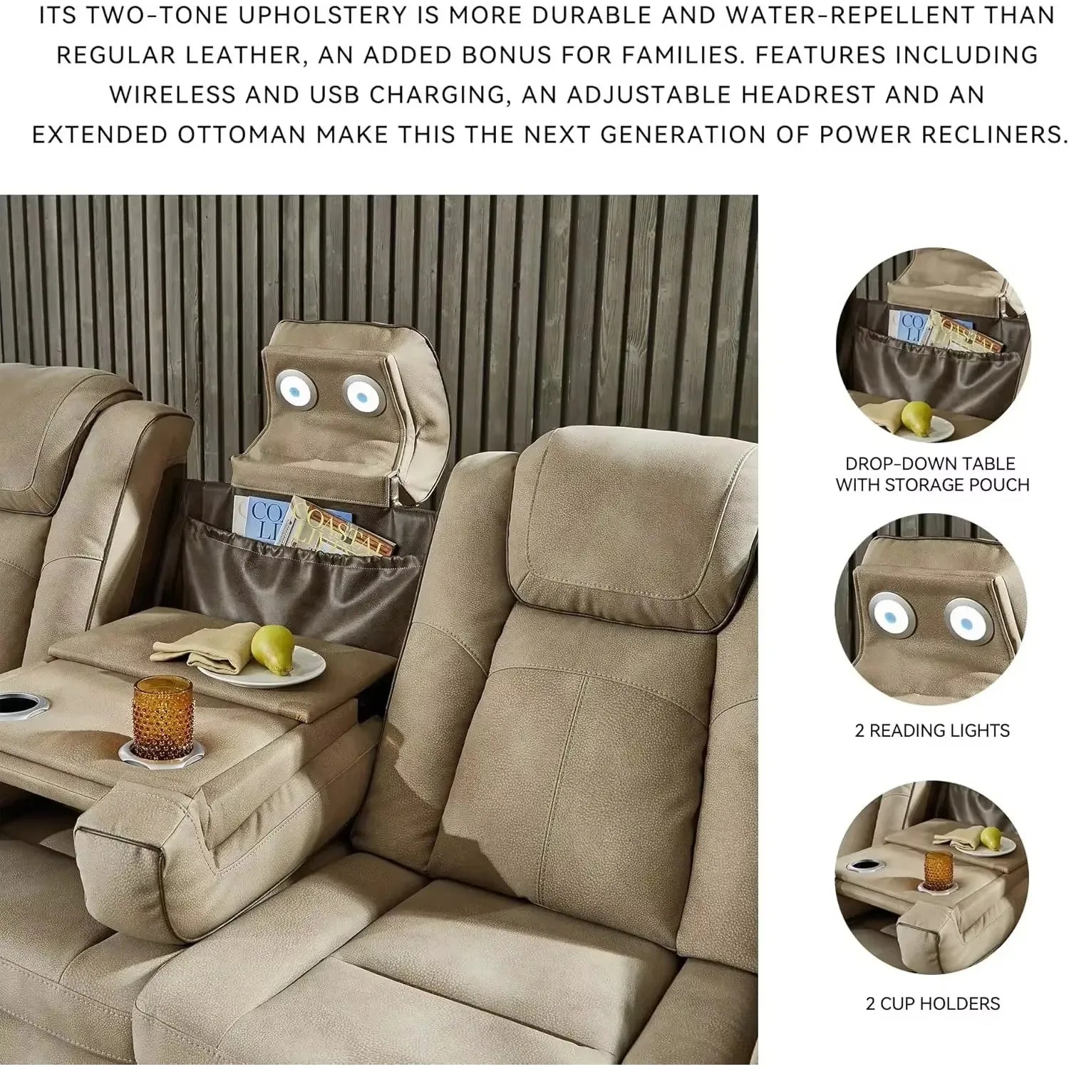 Power Reclining Sofa with Adjustable Headrest