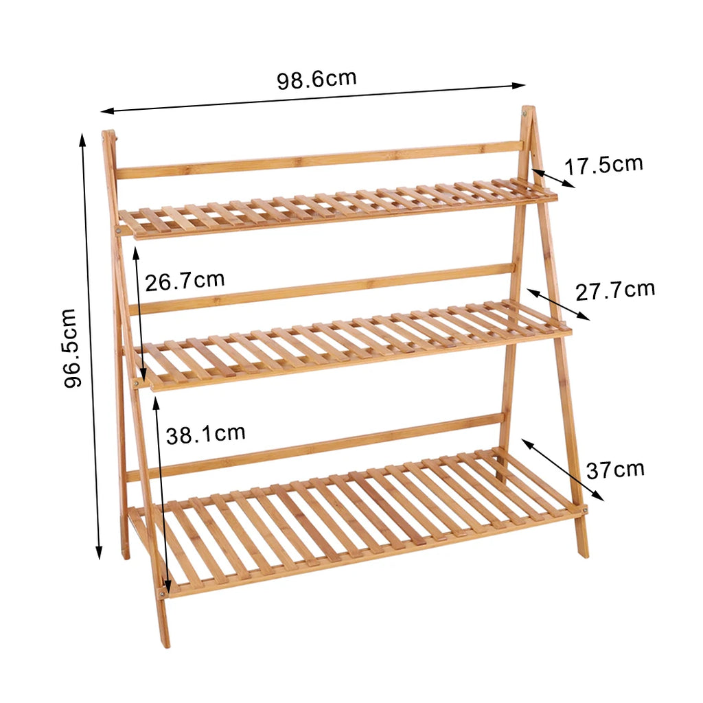 70/100cm Bamboo Plant Stand Folding 3 Tier Flower Pot Display Shelf Indoor Outdoor Ladder Garden Rack