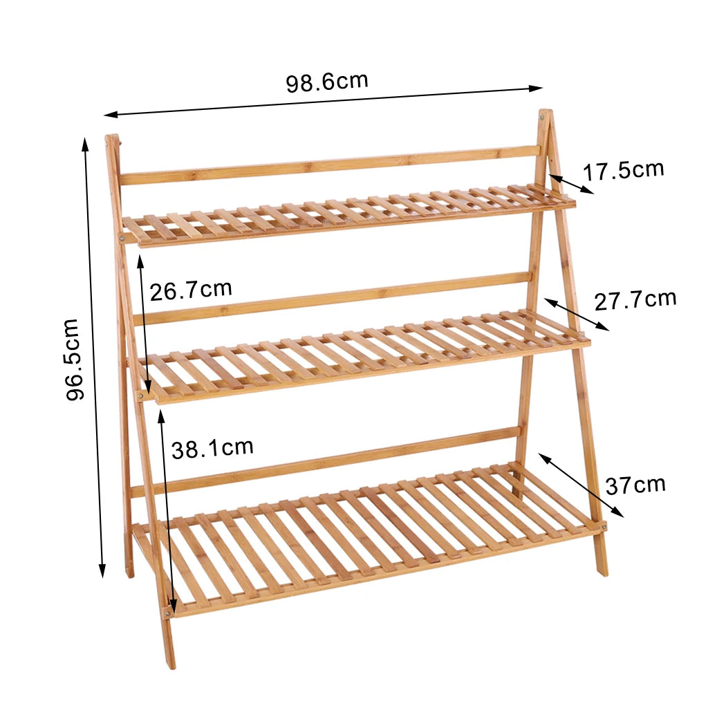 70/100cm Bamboo Plant Stand Folding 3 Tier Flower Pot Display Shelf Indoor Outdoor Ladder Garden Rack