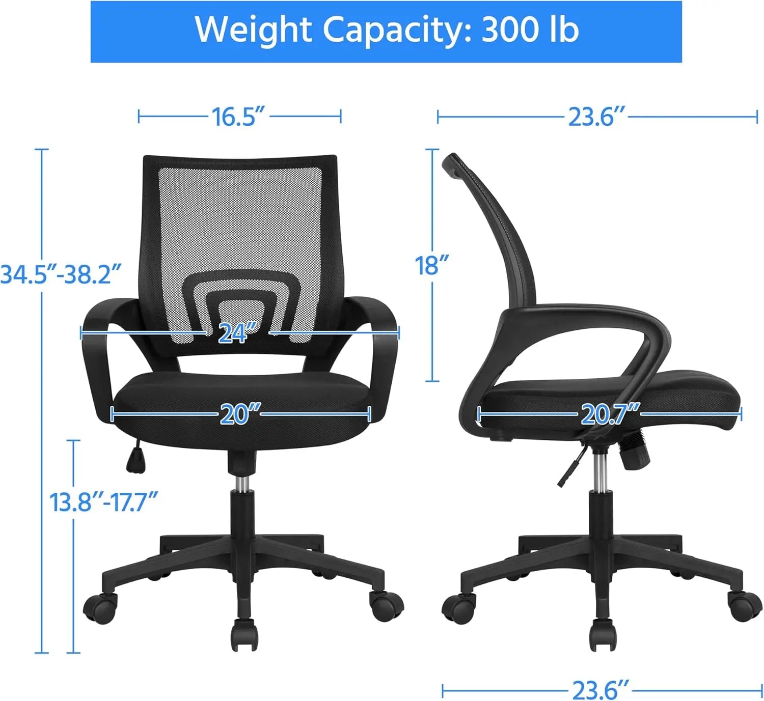 Adjustable Ergonomic Mesh Office Chair with Lumbar Support and Armrests