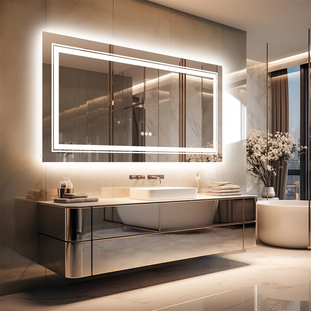 Large Full-Length Mirror for Bathroom Double Sink with 3-Color Lights Adjustable