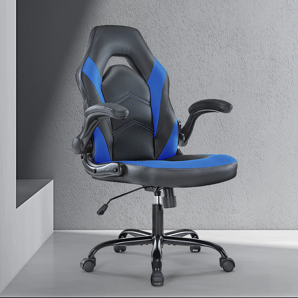 Ergonomic Office Chair with Swivel Rolling Adjustable PU Leather Racing Chair Flip-up Armrest