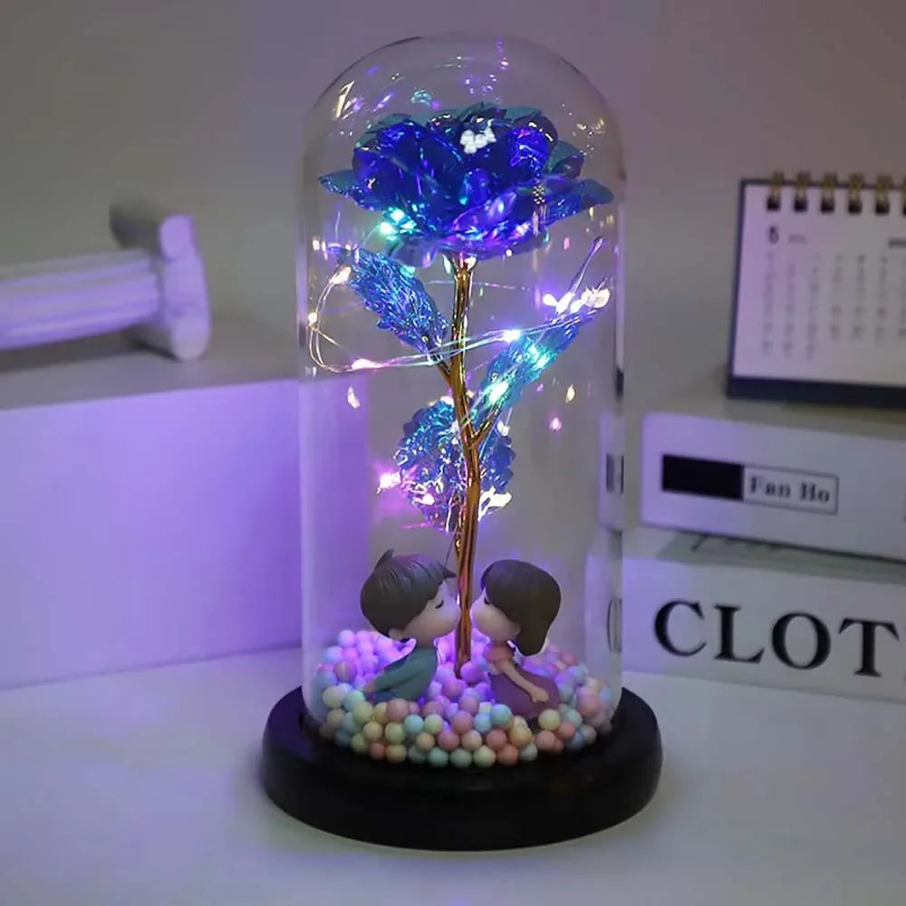 Mothers Day Rose Gifts, Eternal Crystal Flower Light Up Rose in Glass Dome with Butterfly Moth