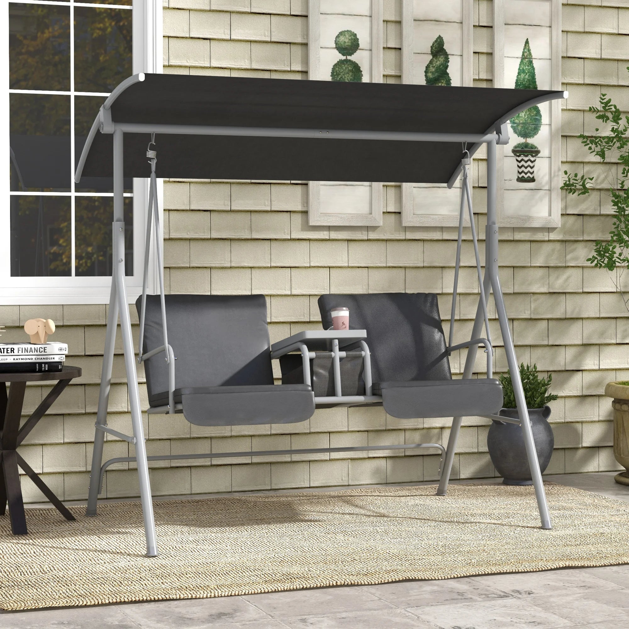 Outdoor Swing Chair Canopy Patio Garden Hanging 2 Person Yard Furniture Gray