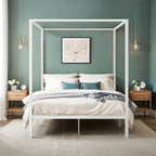 HOOMIC Canopy Bed Frame, Enhanced 4-Poster, 3-Metal Crossbar, No Box Spring Needed, Easy Assembly Allewie