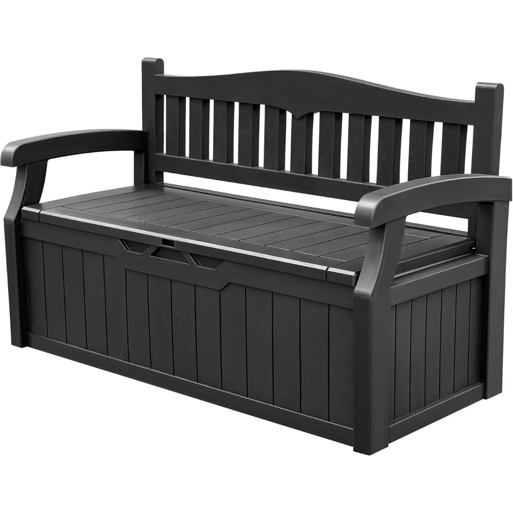 Devoko 80 Gallon Lockable Storage Bench Deck Box, Outdoor Seating & Patio Furniture Storage for Cushions & Garden Tools, Black