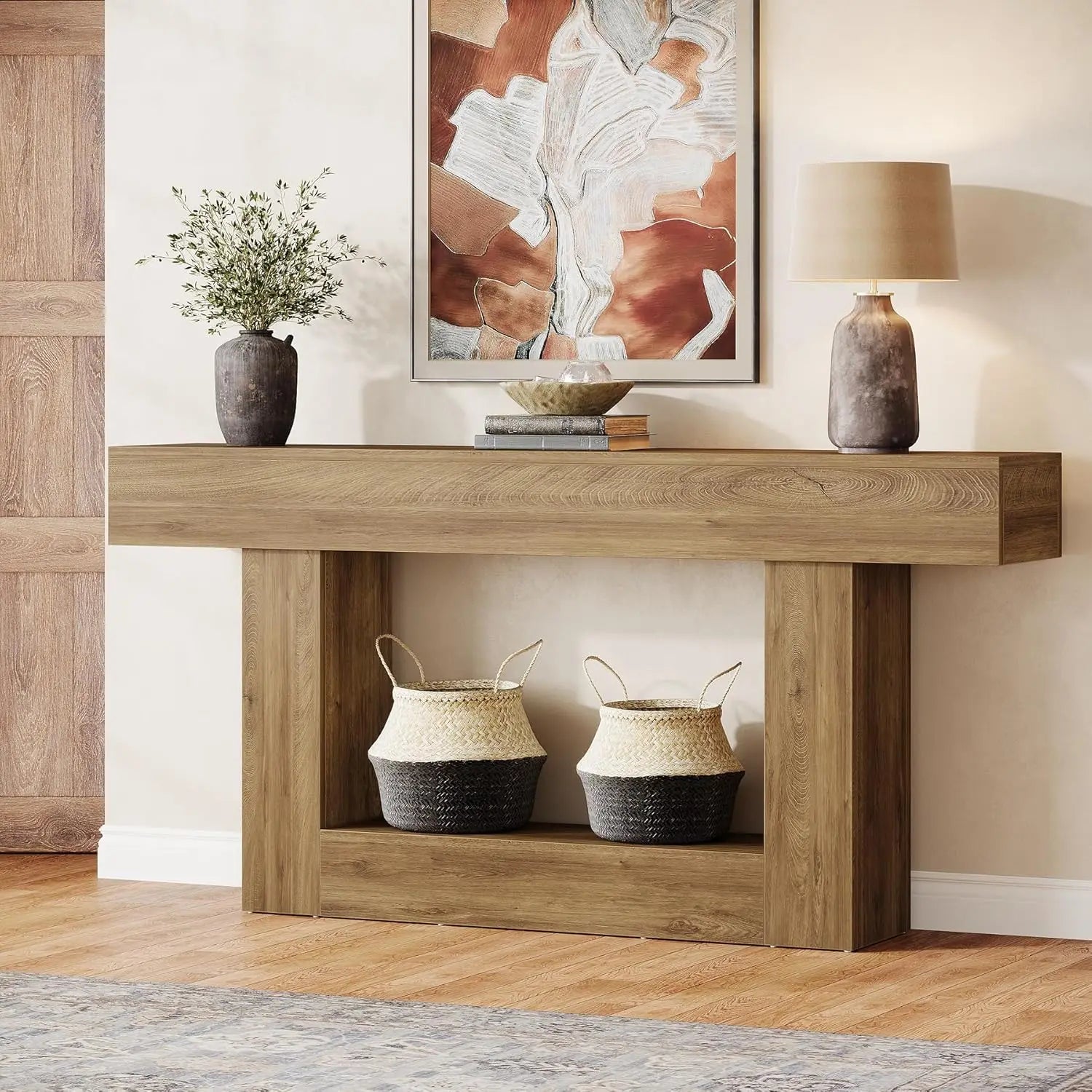 Farmhouse 2-Tier Entryway Table with U-Shaped Base