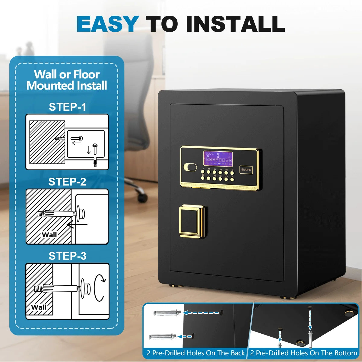 3.8 Cuft Digital Keypad Home Security Safe With Fireproof Bag & Alarm System