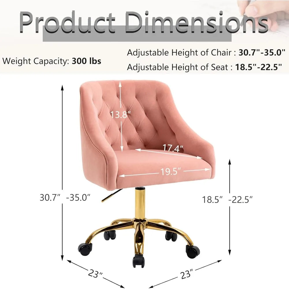Modern Velvet Office Chair Height Adjustable Mid-Back