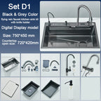 304 Stainless Steel Kitchen Sink with Digital Display Waterfall Faucet