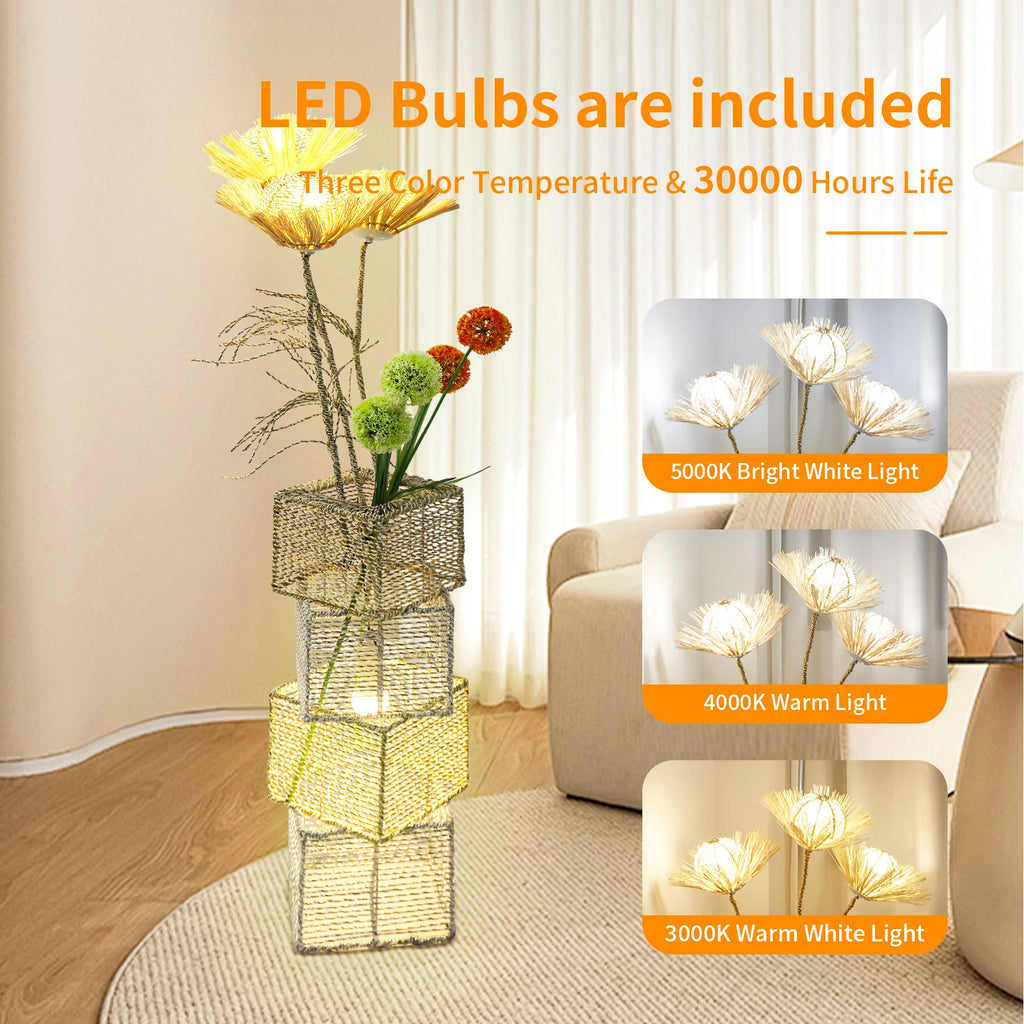 Modern Rattan Floor Lamp Dimmable Standing Floor Lamp