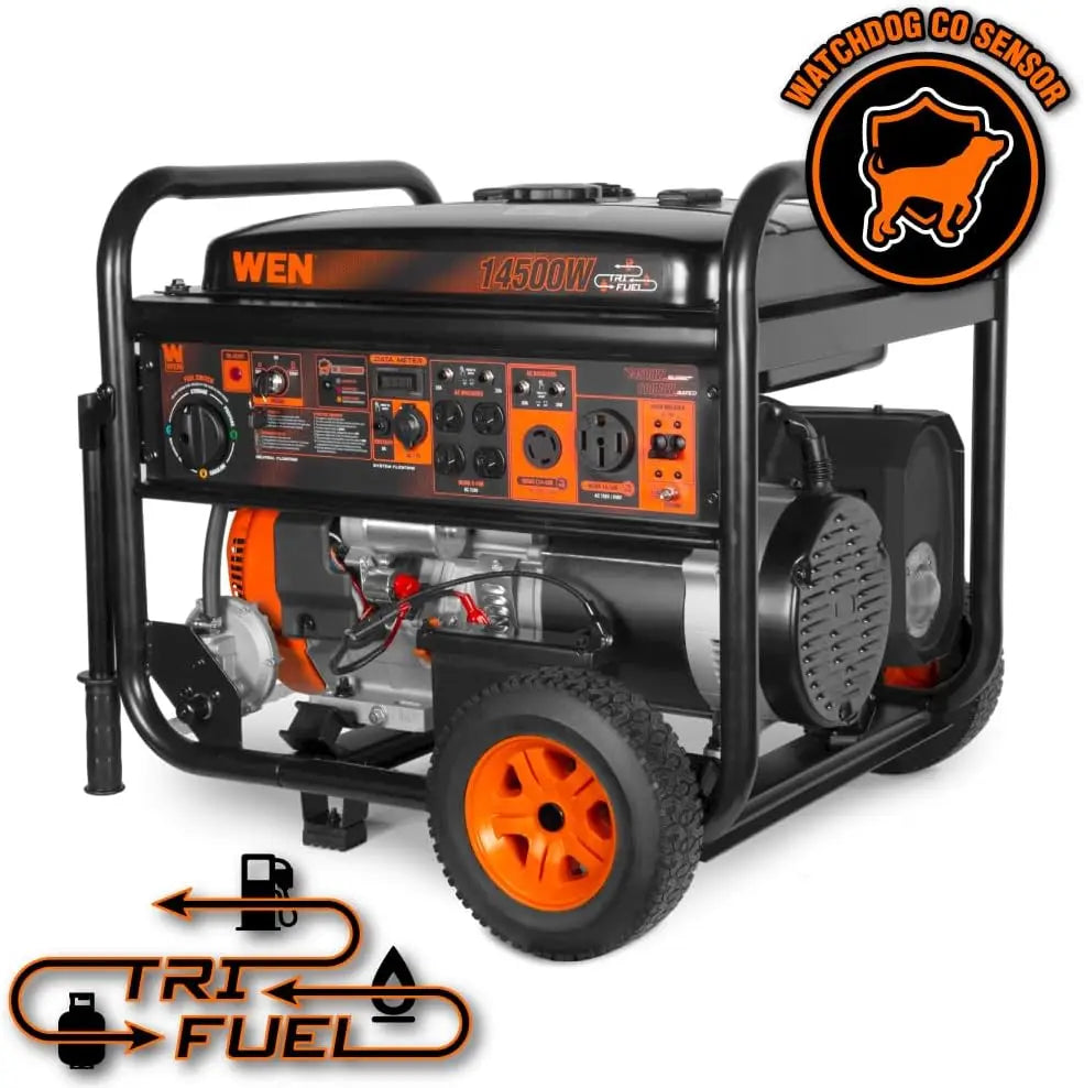 Tri-Fuel Generator 14500W Electric Start with CO Sensor & Wheel Kit, Transfer-Switch Ready for Gas/Propane/Natural Gas