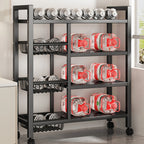 Multi-functional removable cabinet storage rack, 4 layers of black metal rack, multi-layer vegetable and fruit storage rack