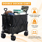 Outdoor Double Decker Wagons Cart 440 lbs Large Capacity Collapsible Foldable Cart for Grocery Garden Camping