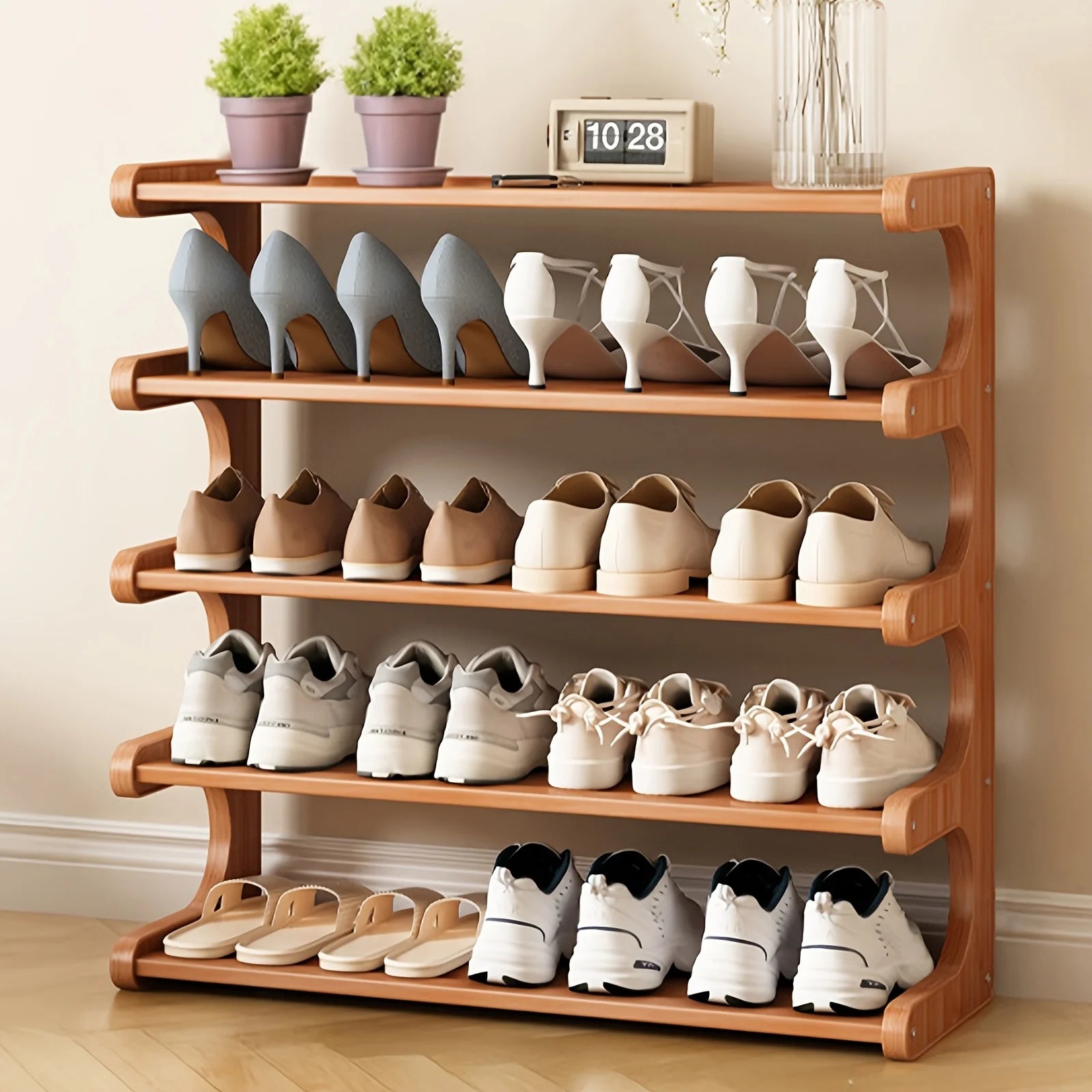 Multi-Tier Shoe Storage Rack, Compact Space-Saving Easy Assembly, Square Shelves for Entryway