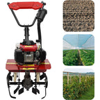 Full-Size Front Tine Tiller, 63cc Air-Cooled 4-Stroke Gasoline Engine for Garden, Soil Cultivation