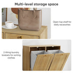 Tilted Laundry Hamper with 2 Removable Baskets, Free-Standing with Anti-Tip Kit, Oak