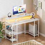 48 Inch Computer Desk with with Shelves Storage Drawers LED Lights Power Outlets Gaming Desk