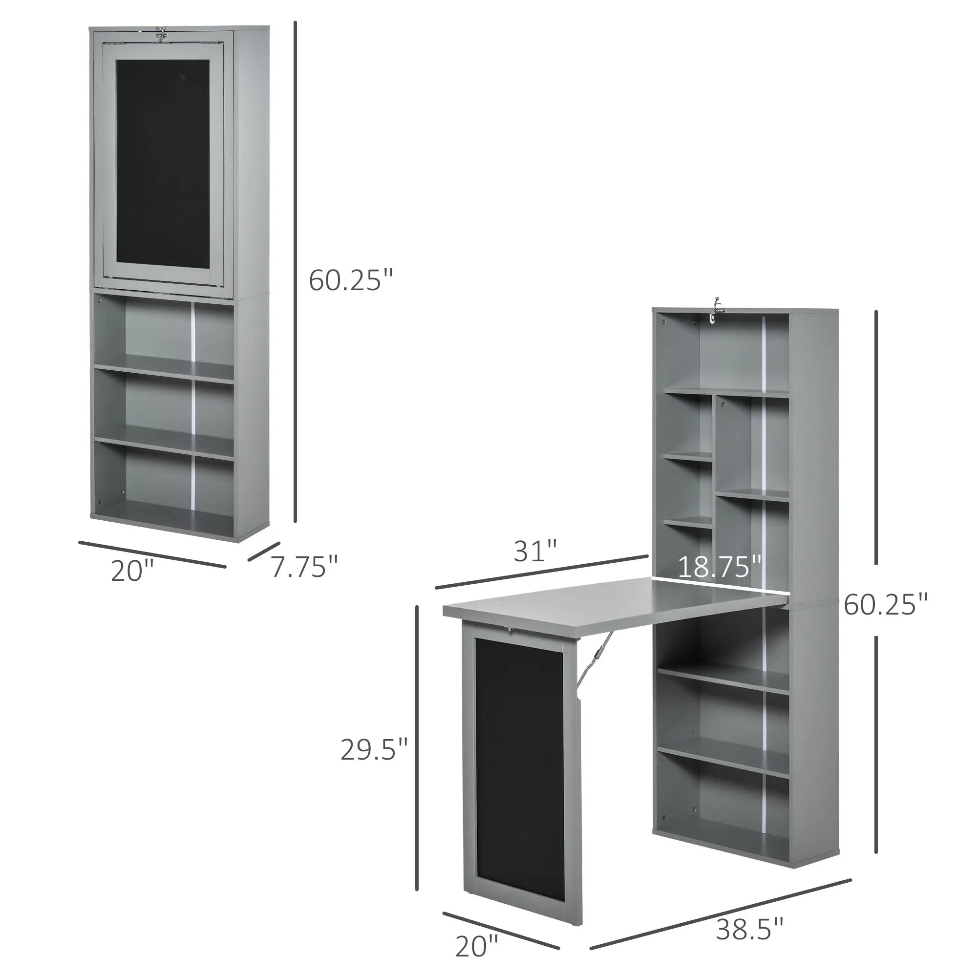 Homcom Fold-Out Convertible Office Desk, Wall Mount Computer Desk with Blackboard and Side Shelf