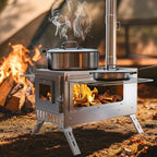 Portable Wood Stove with 6 Stainless Chimney Pipes for Outdoor Heating & Cooking