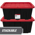 (6 pack/ 4pack) Large Storage Bin, 27 Gallon Plastic Storage Container with Snap-On Lid, Black and Red