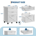 3 Drawer Rolling File Cabinet with Lock & Casters