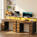 Computer Desk with 8 Storage Drawers, Adjustable Monitor Stand, Writing Desk with LED Lights & USB Power Outlets
