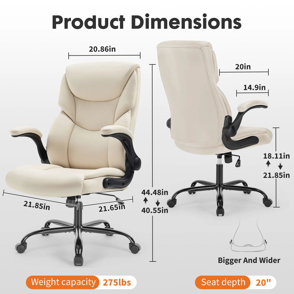 Ergonomic Heavy Duty Desk Chair with Flip-up Arms PU Leather Adjustable Swivel Rolling