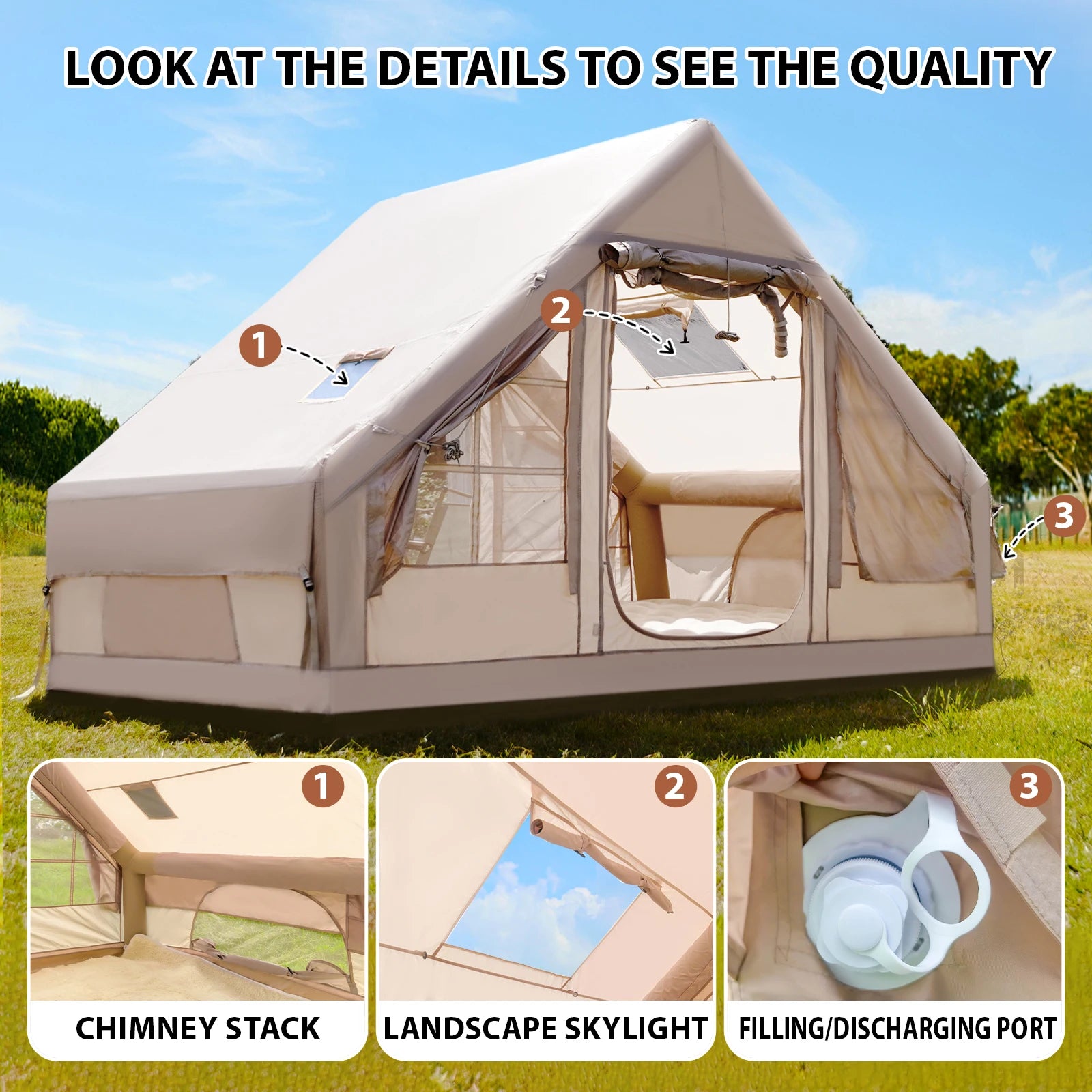 Air Glamping Tents for Camping Family, Easy Setup Rainproof Windproof Outdoor Tents