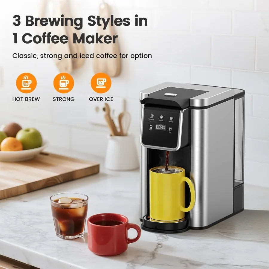 Single Serve Coffee Maker for K-Cup Pod and Grounds Hot and Iced Coffee Maker with Strong Button Feature 6 to 14oz Brew Sizes