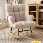 High-Back Armchair with Padded Seat, Velvet Fabric, Solid Wood, Soft-Covered Rocking Chair