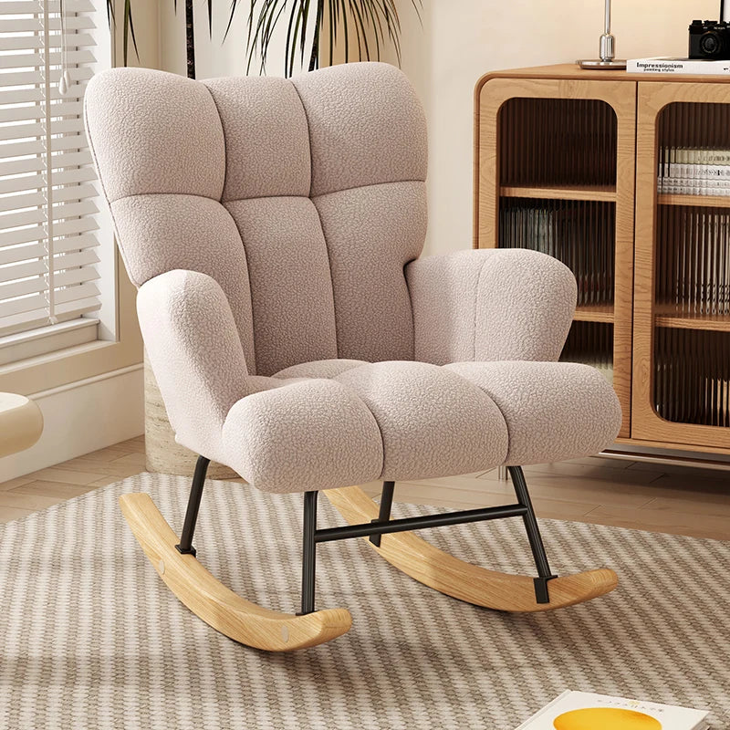 High-Back Armchair with Padded Seat, Velvet Fabric, Solid Wood, Soft-Covered Rocking Chair