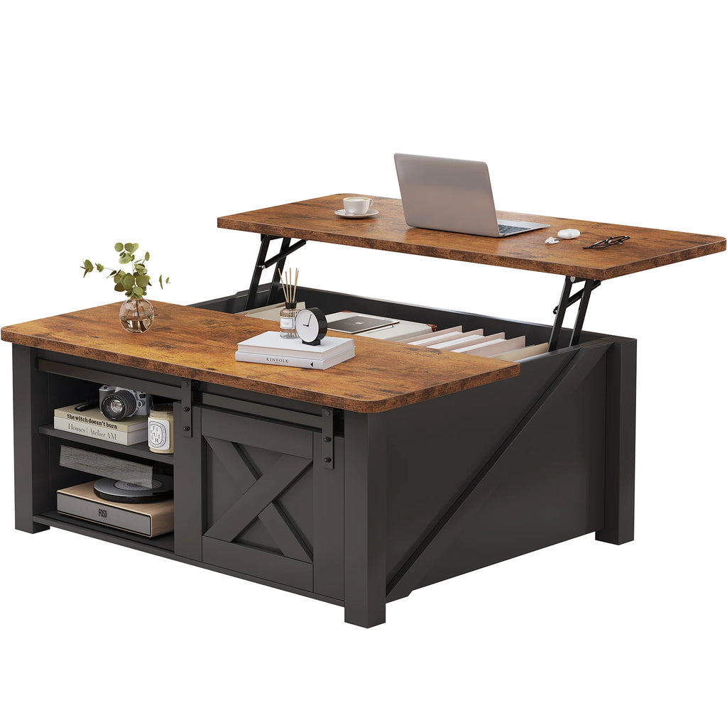 31.5IN Wood Lift Top Coffee Table Living Room Adjustable Storage Shelf Easy Lift Or Lower
