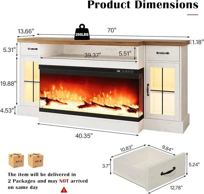 3-Sided Glass Fireplace TV Stand for TVs up to 80''