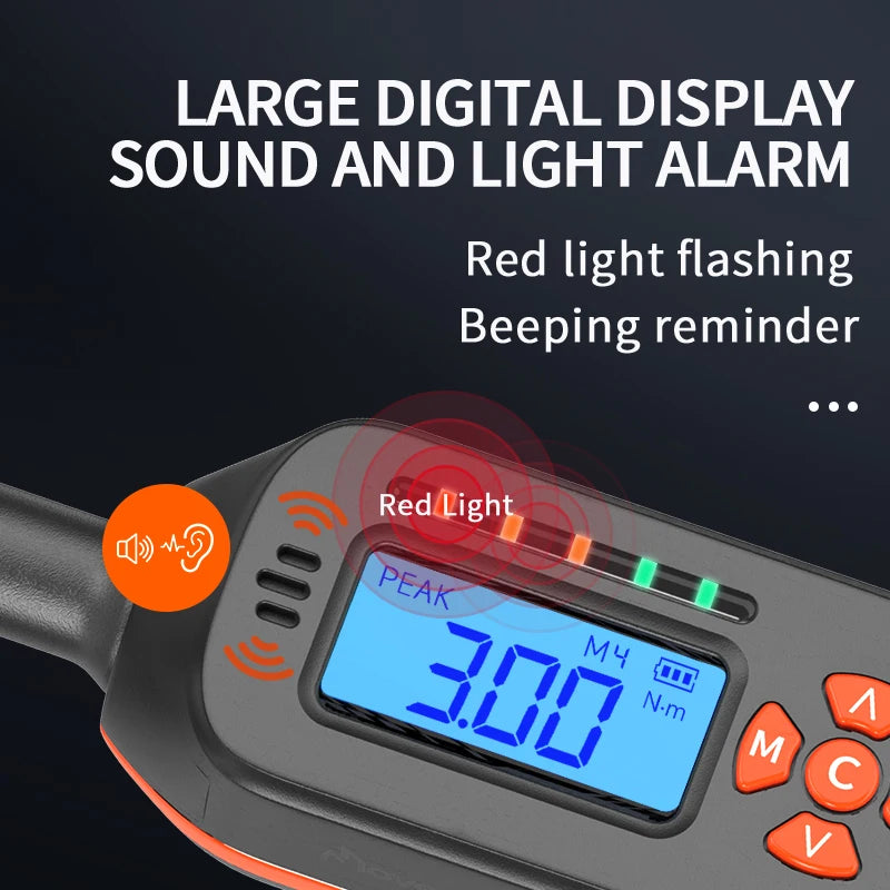 Digital Torque Wrench 1-340N.m 2% Accuracy Preset & LED/Buzzer Alerts for Bike Motorcycles Automotive Mechanical Tool