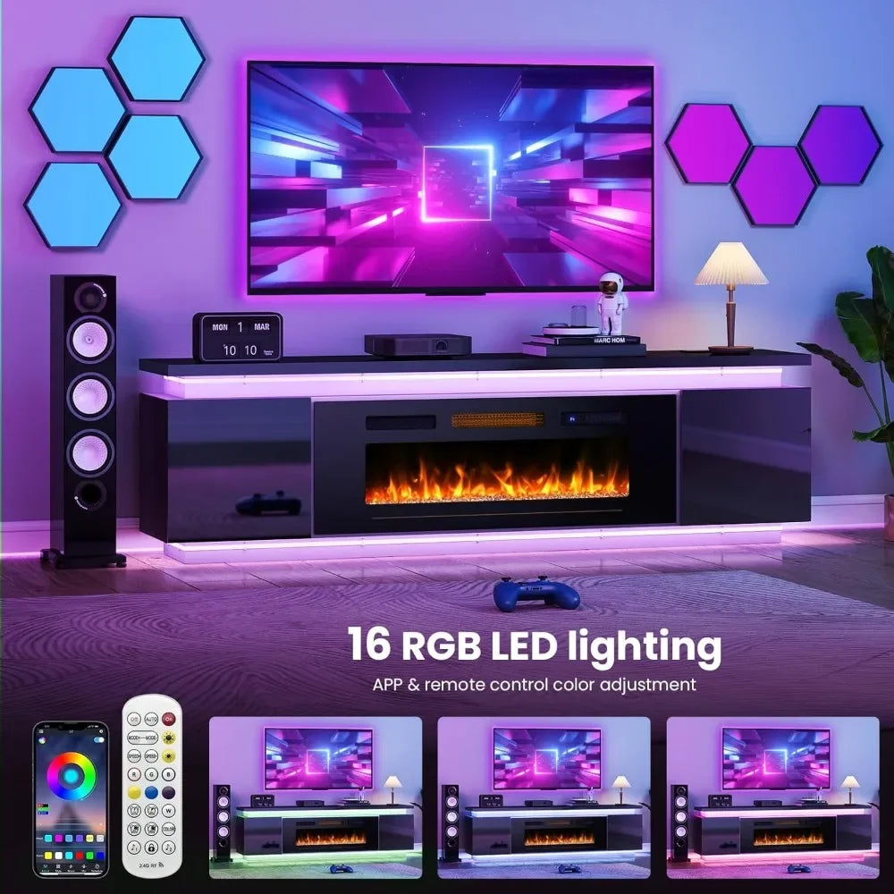 Fireplace TV Stand with LED Light, 4 AC Power Outlets
