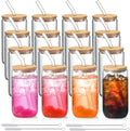 16 Pack Customizable Glass Cups with Lids & Straws, 16 oz Tumblers for Iced Coffee, Tea, Homemade Drinks
