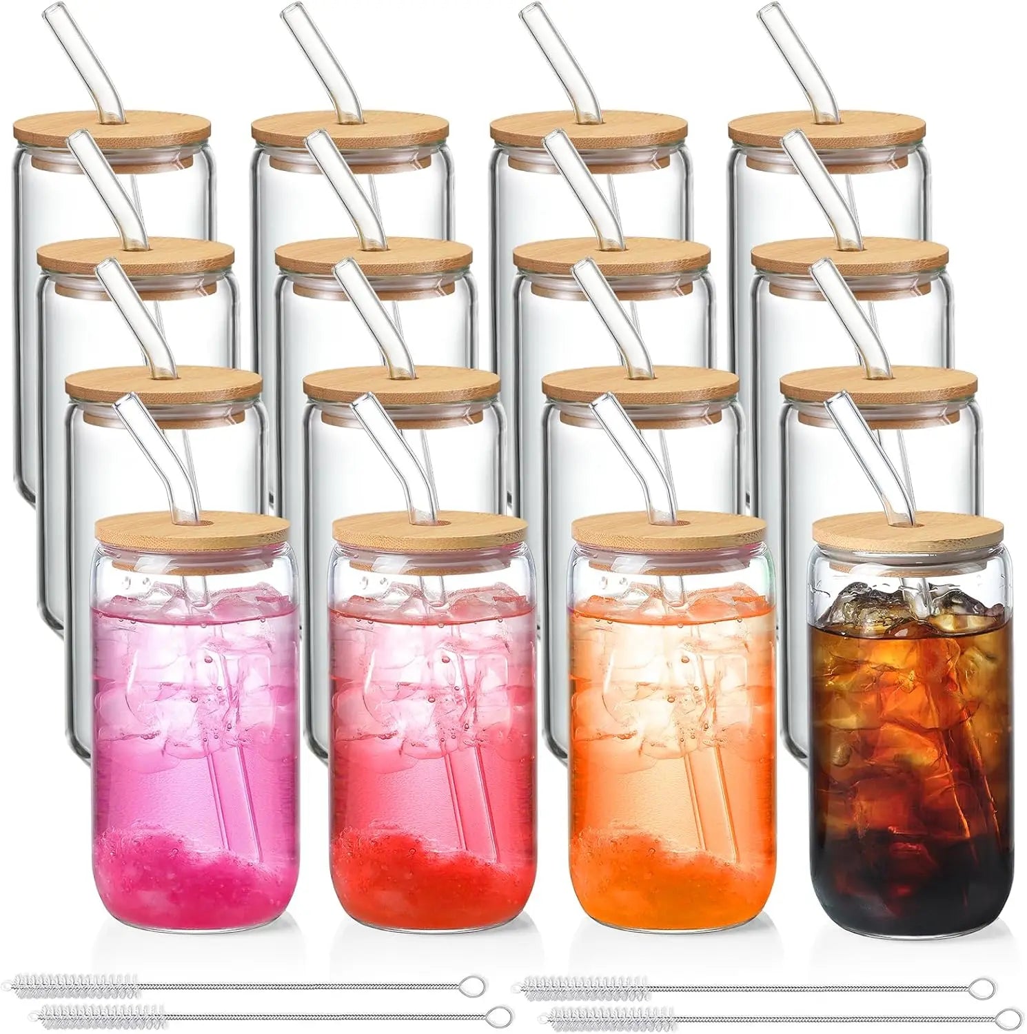 16 Pack Customizable Glass Cups with Lids & Straws, 16 oz Tumblers for Iced Coffee, Tea, Homemade Drinks