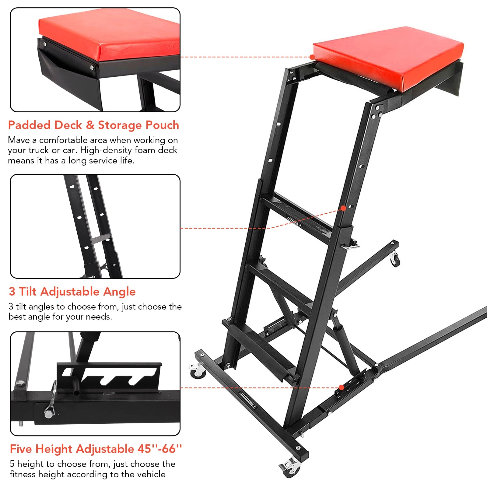 Thick Padded Deck Foldable Car Creeper 400 lbs Capacity