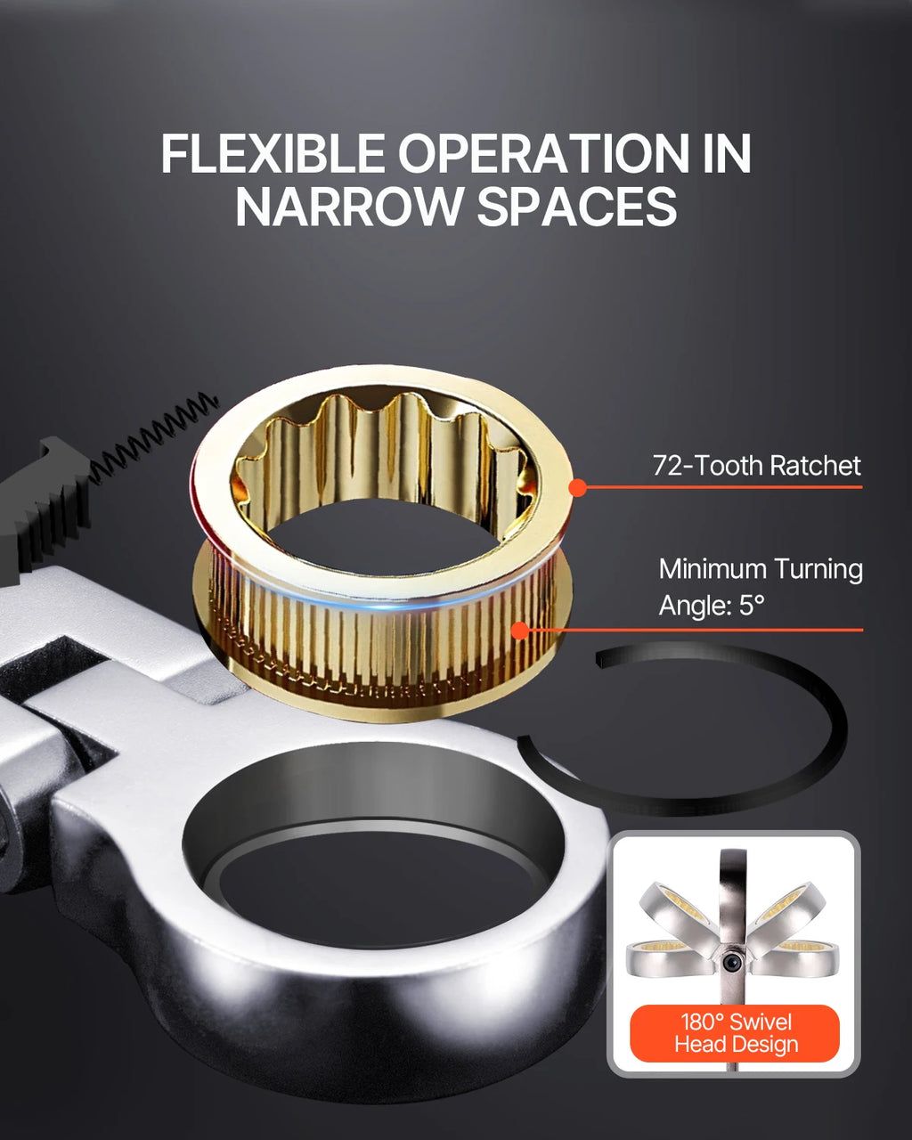 Flex-Head Ratcheting Wrench Set 8pcs Combination WrenchSet Roll-up PouchSteel Flexible Ratcheting Wrench Set SAE Metric