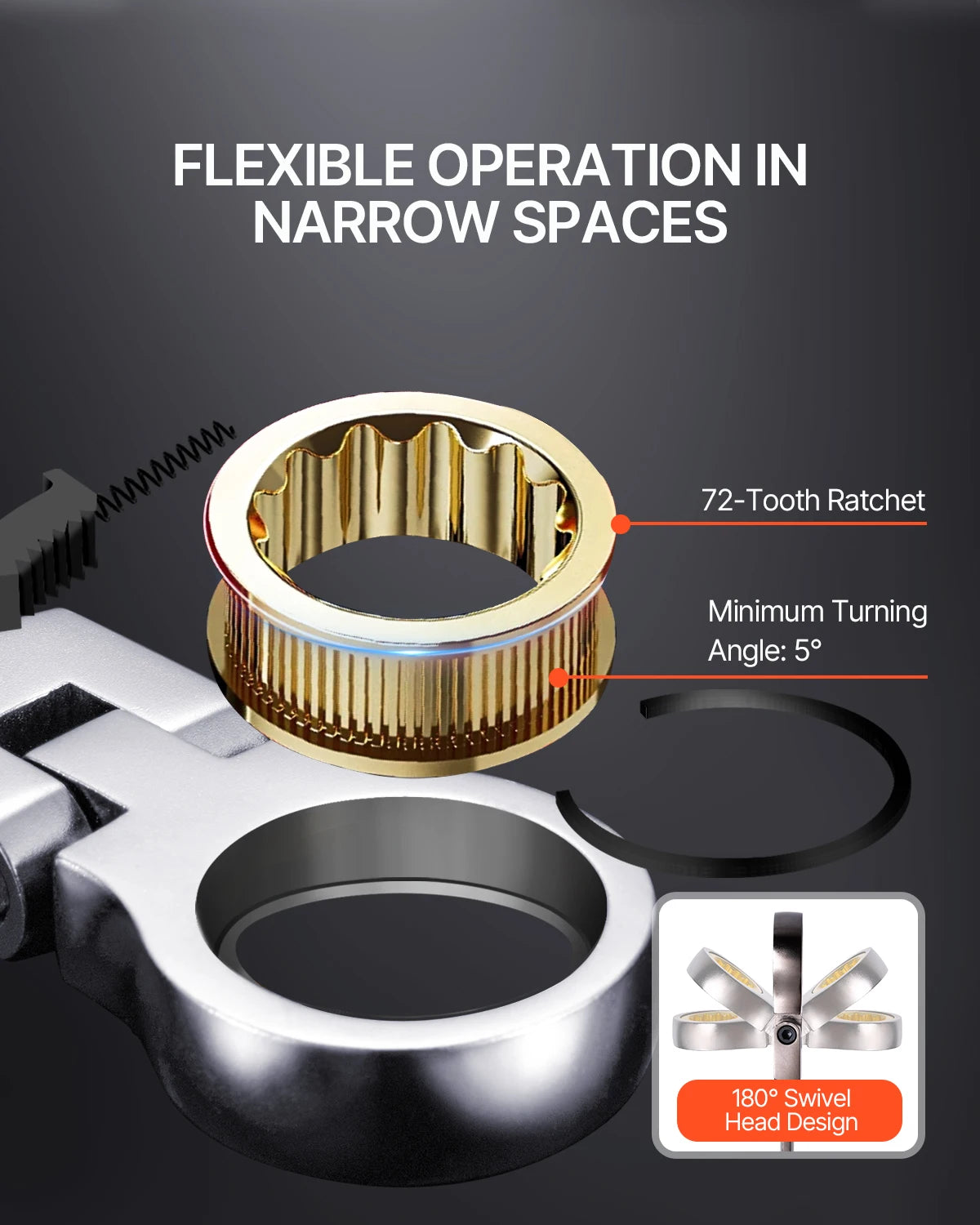 Flex-Head Ratcheting Wrench Set 8pcs Combination WrenchSet Roll-up PouchSteel Flexible Ratcheting Wrench Set SAE Metric