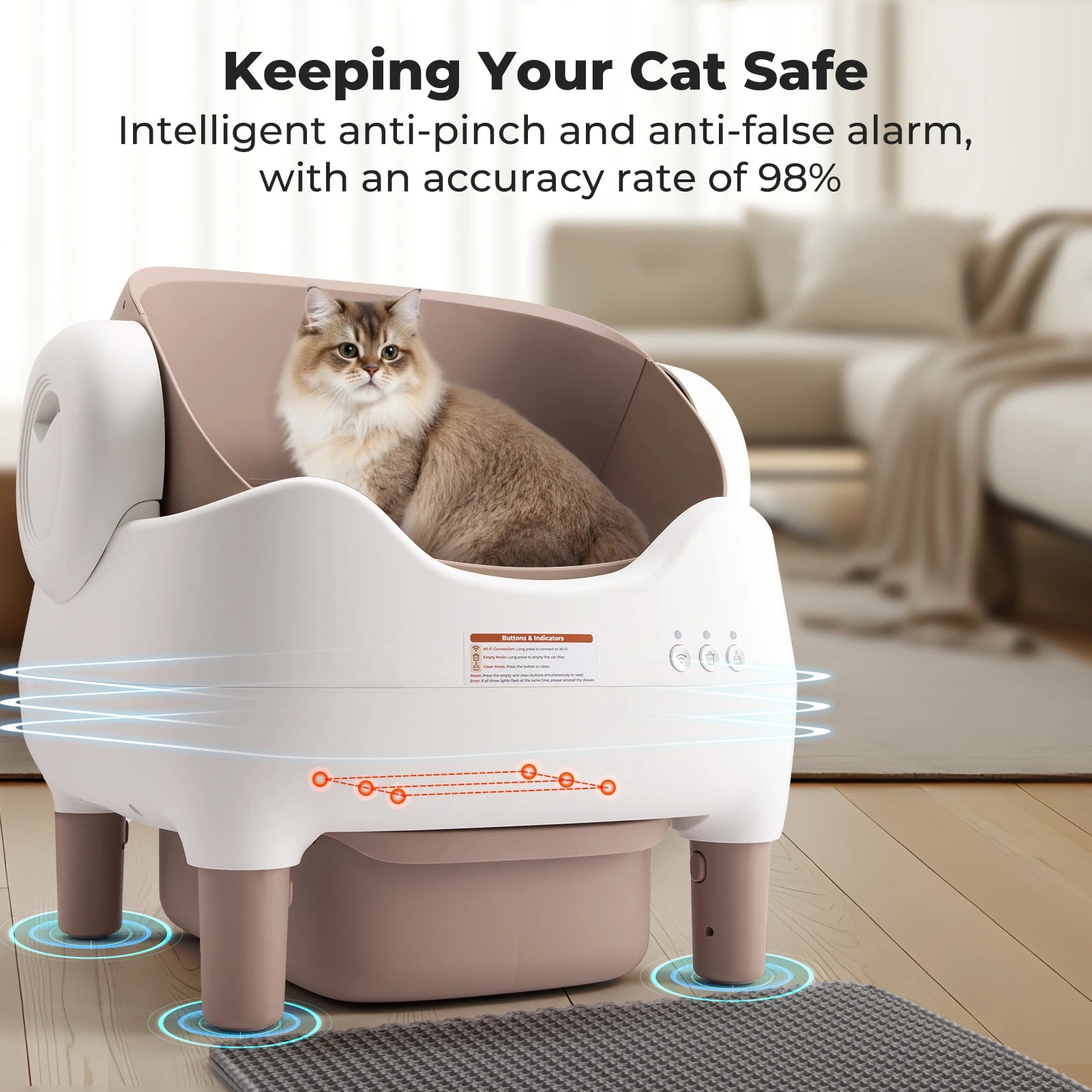 Self Cleaning Automatic Cat Litter Box with APP Control, Odor-Free  Large Waste Bin, Open-Top for Multi Cats