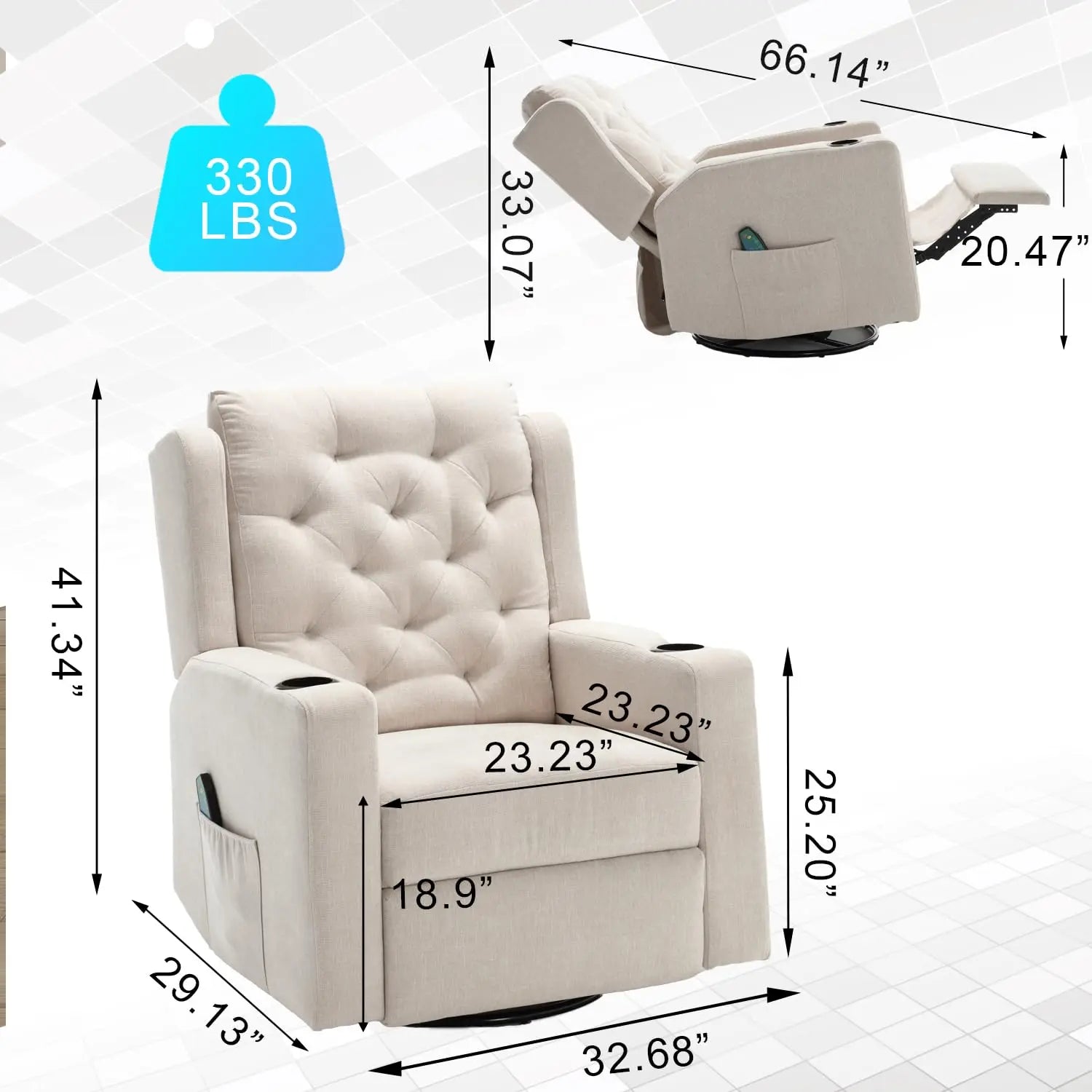 Oversized Massage Recliner Chair Swivel Rocker Recliner